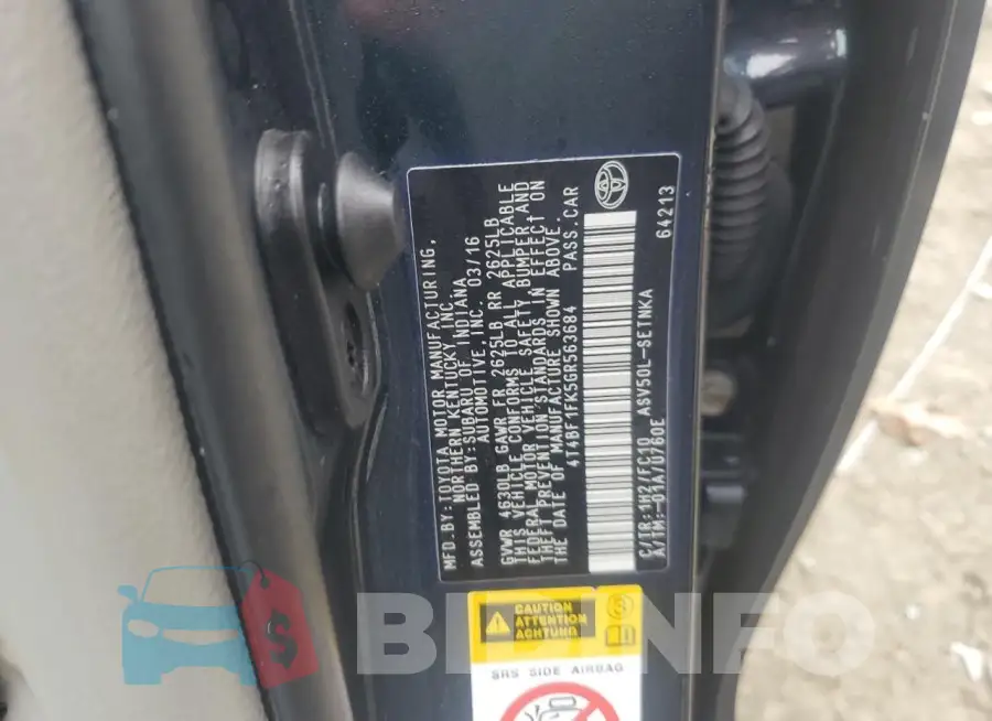 4T4BF1FK5GR563684 Photo# 12