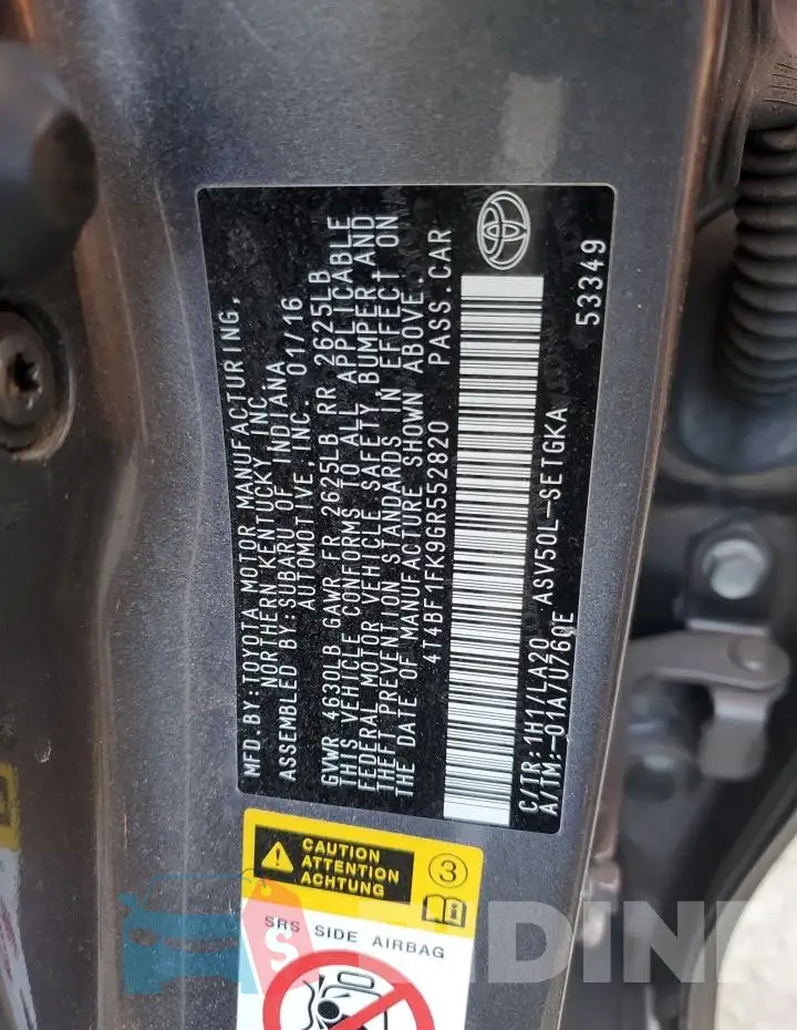 4T4BF1FK9GR552820 Photo# 12