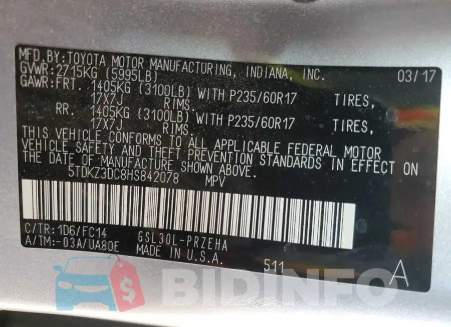 5TDKZ3DC8HS842078 Photo# 14