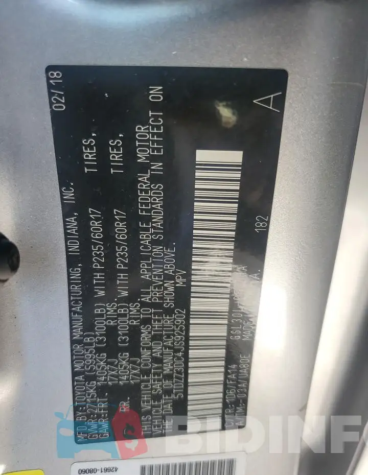 5TDZZ3DC4JS925902 Photo# 14