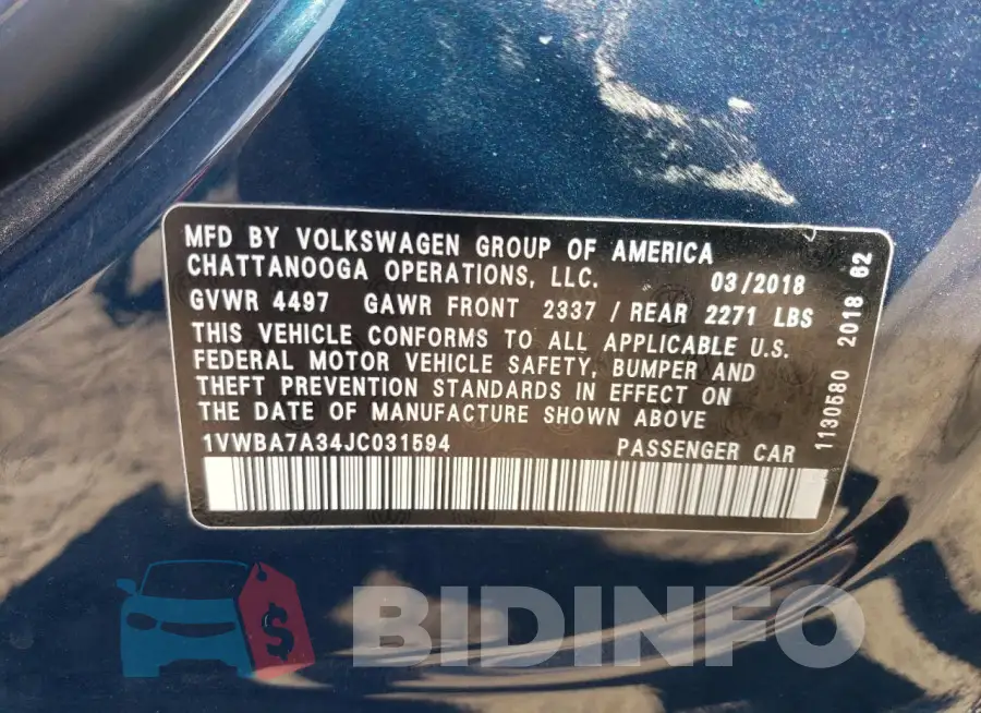 1VWBA7A34JC031594 Photo# 12