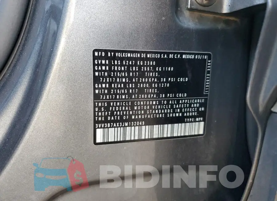 3VV3B7AX3JM132049 Photo# 12