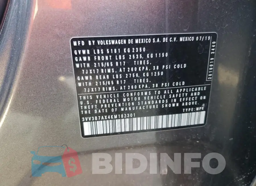 3VV3B7AX4KM182301 Photo# 13