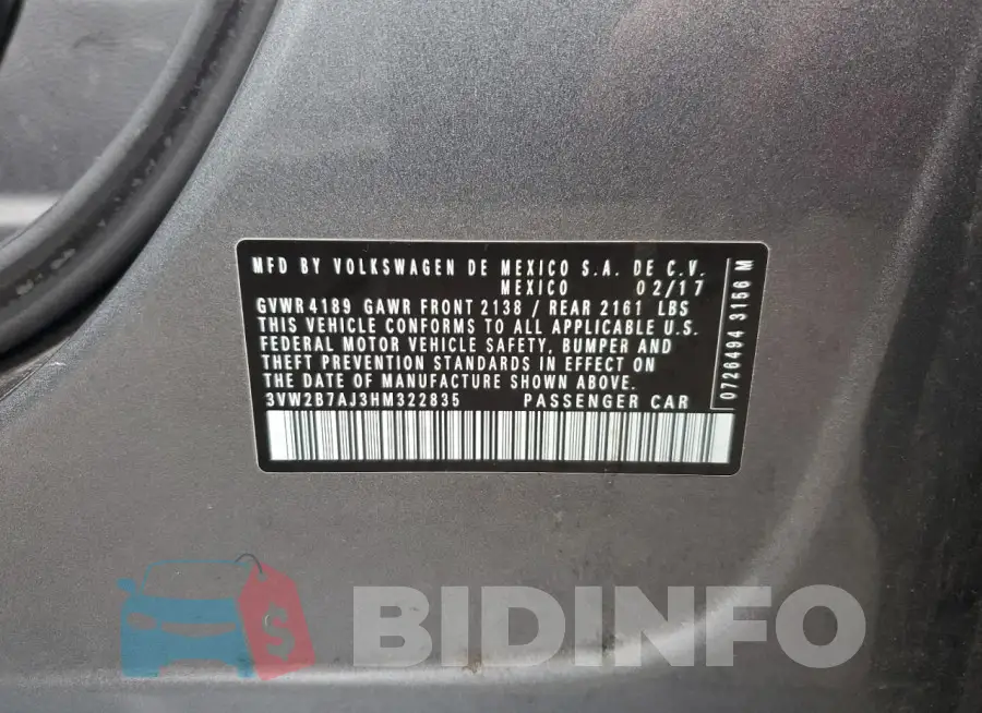 3VW2B7AJ3HM322835 Photo# 12