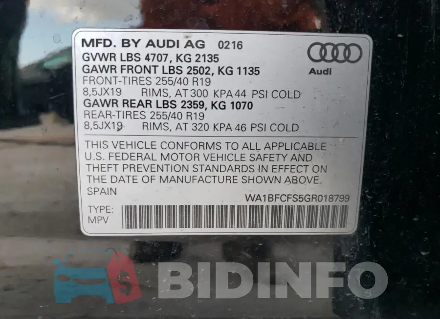 WA1BFCFS5GR018799 Photo# 13