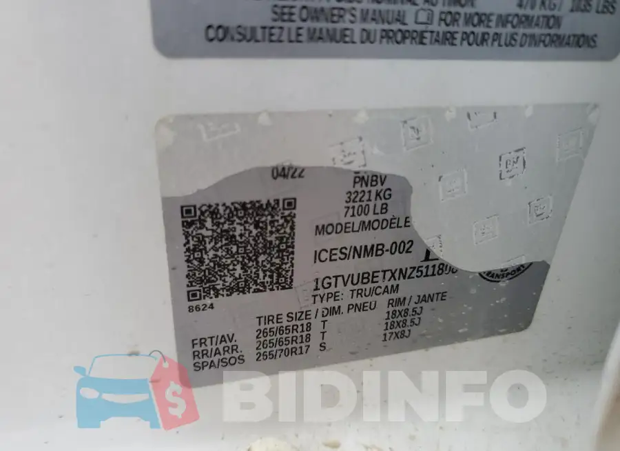 1GTVUBETXNZ511808 Photo# 13