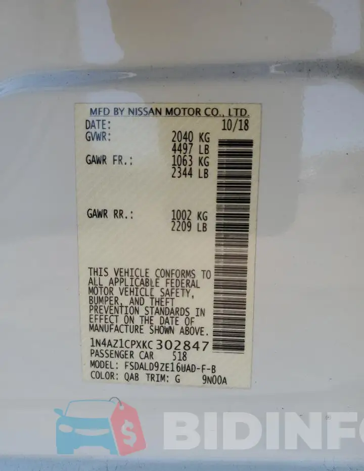 1N4AZ1CPXKC302847 Photo# 13