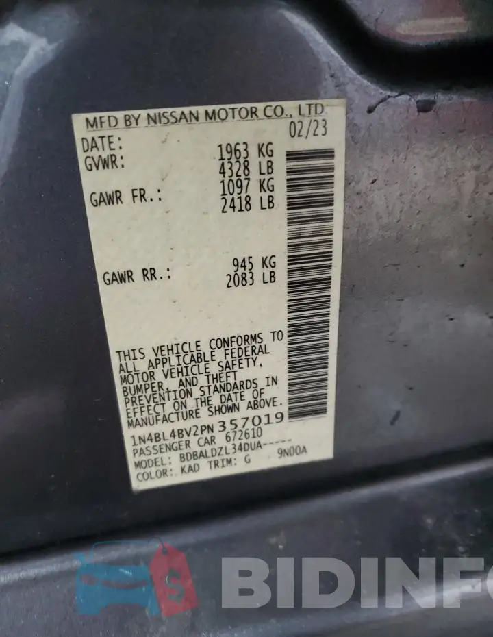 1N4BL4BV2PN357019 Photo# 12