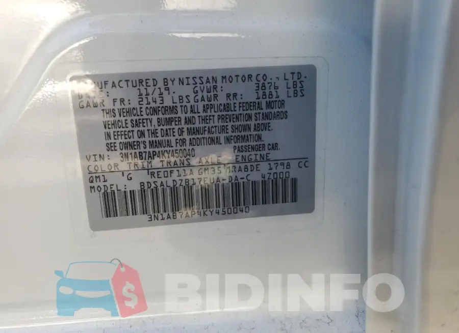 3N1AB7AP4KY450040 Photo# 12