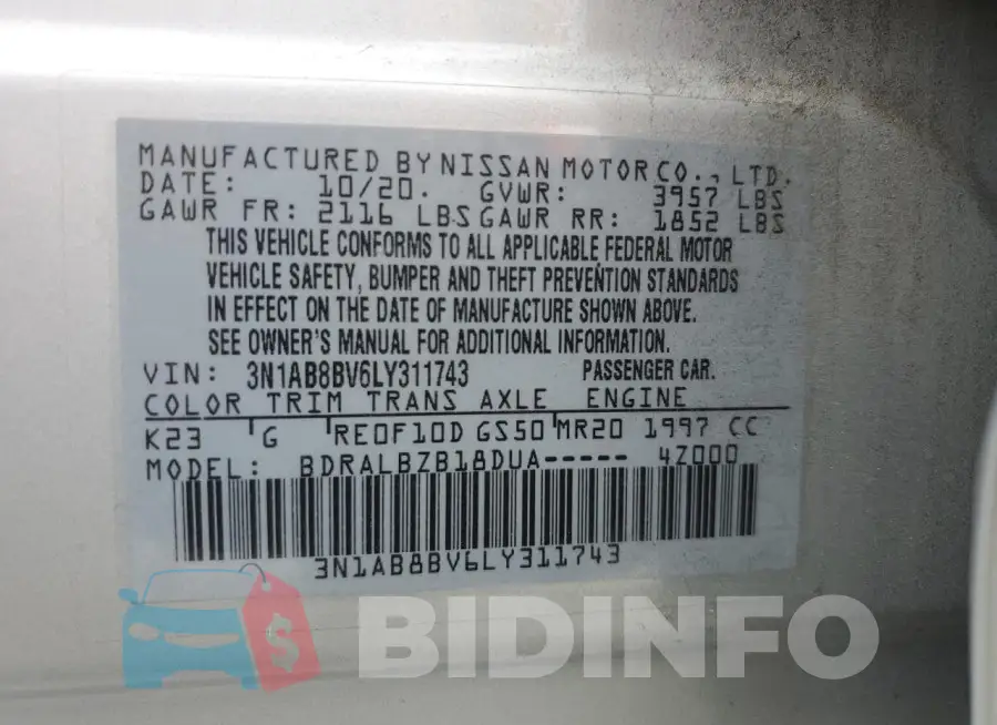 3N1AB8BV6LY311743 Photo# 12