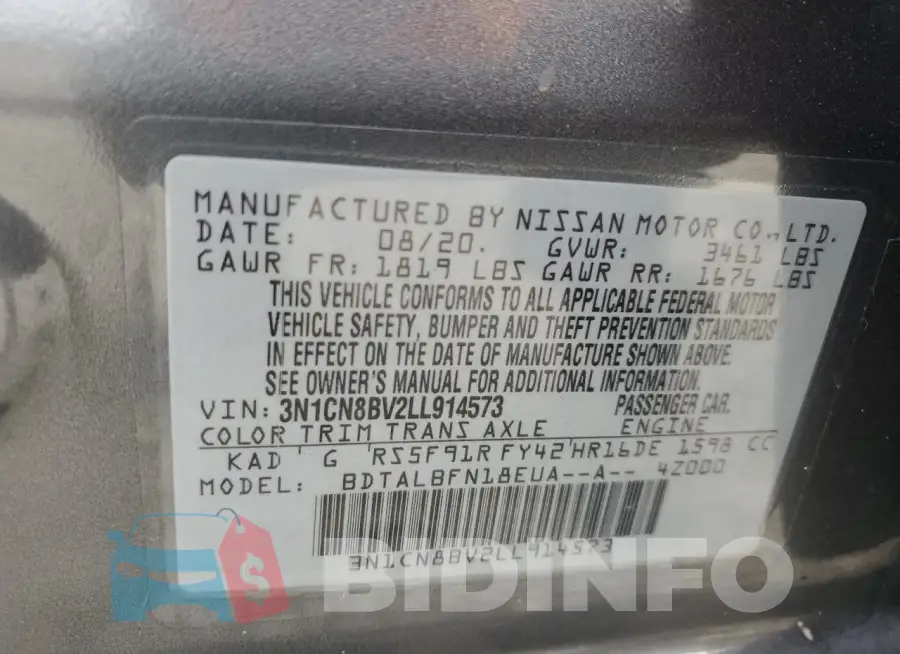 3N1CN8BV2LL914573 Photo# 12
