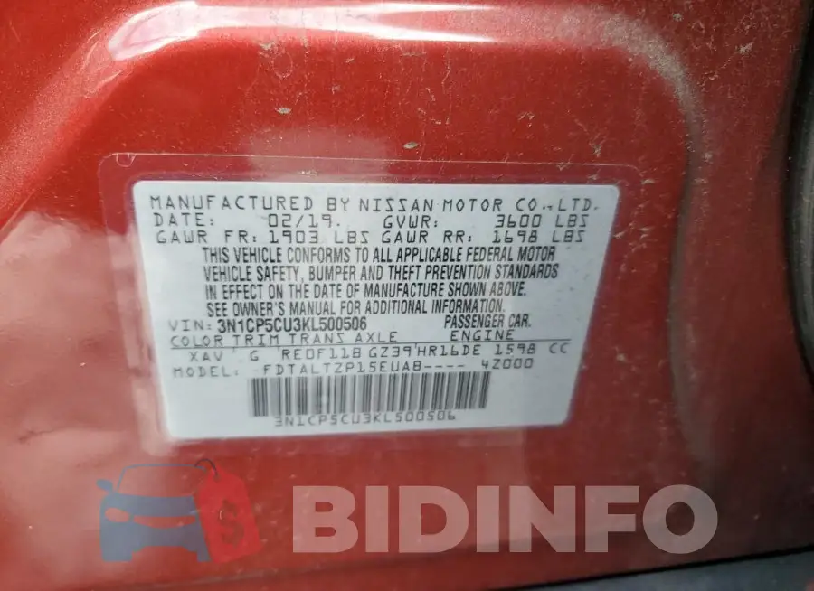 3N1CP5CU3KL500506 Photo# 12