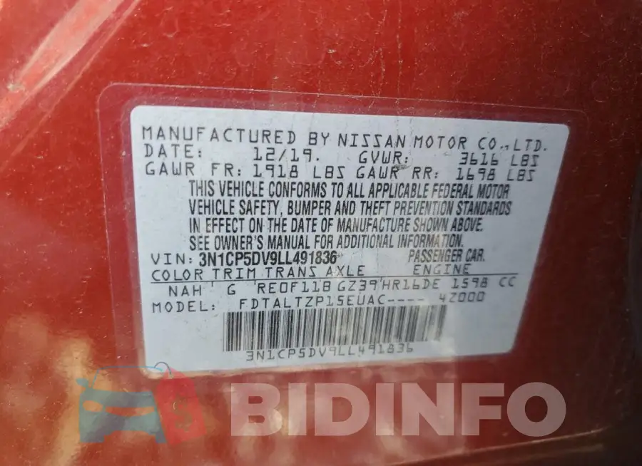 3N1CP5DV9LL491836 Photo# 13