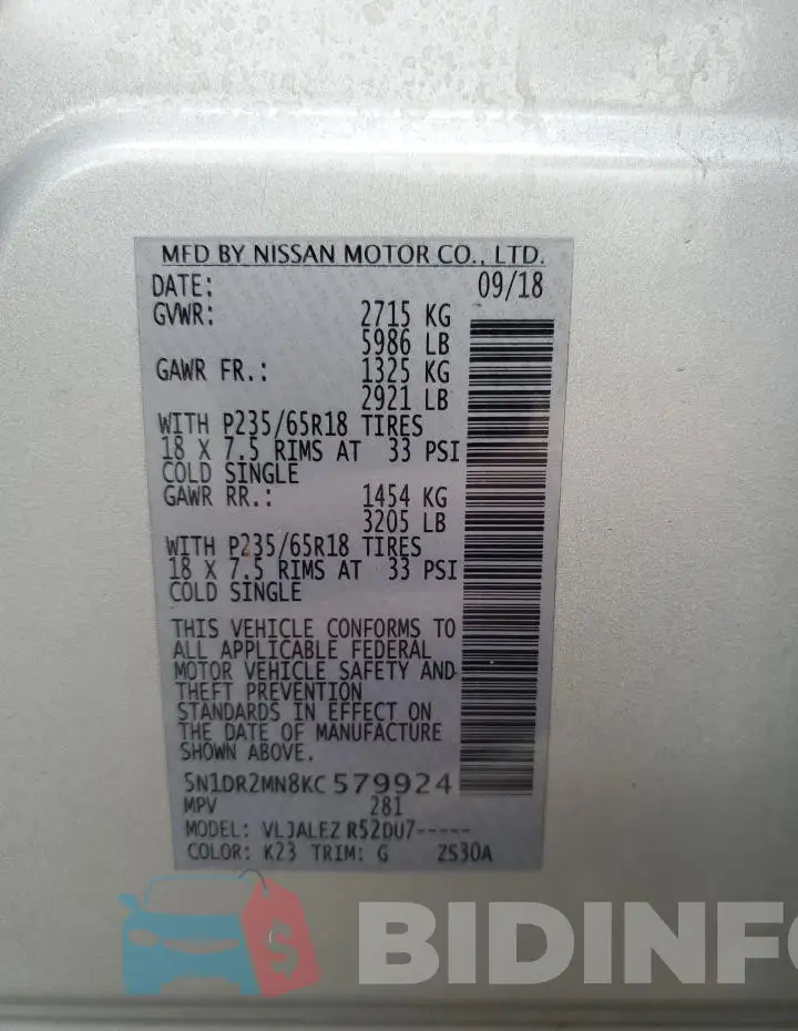5N1DR2MN8KC579924 Photo# 12