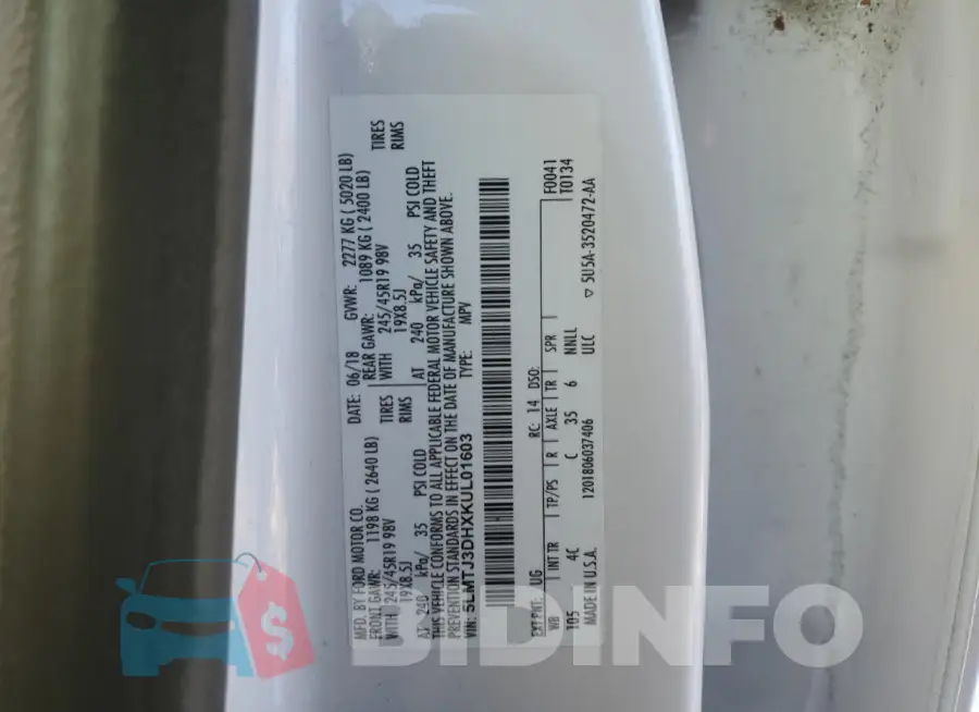 5LMTJ3DHXKUL01603 Photo# 13