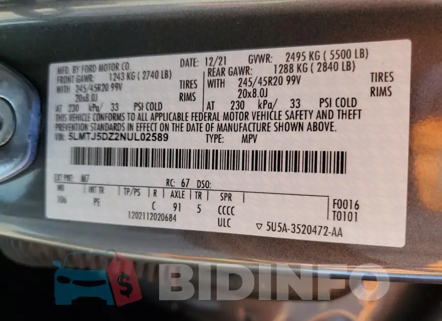 5LMTJ5DZ2NUL02589 Photo# 12