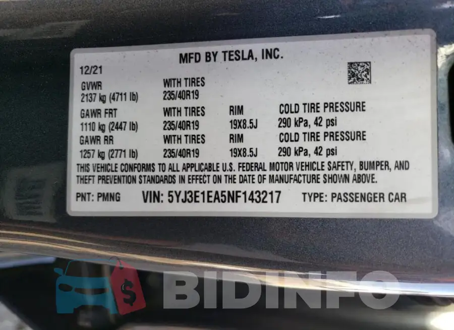 5YJ3E1EA5NF143217 Photo# 12