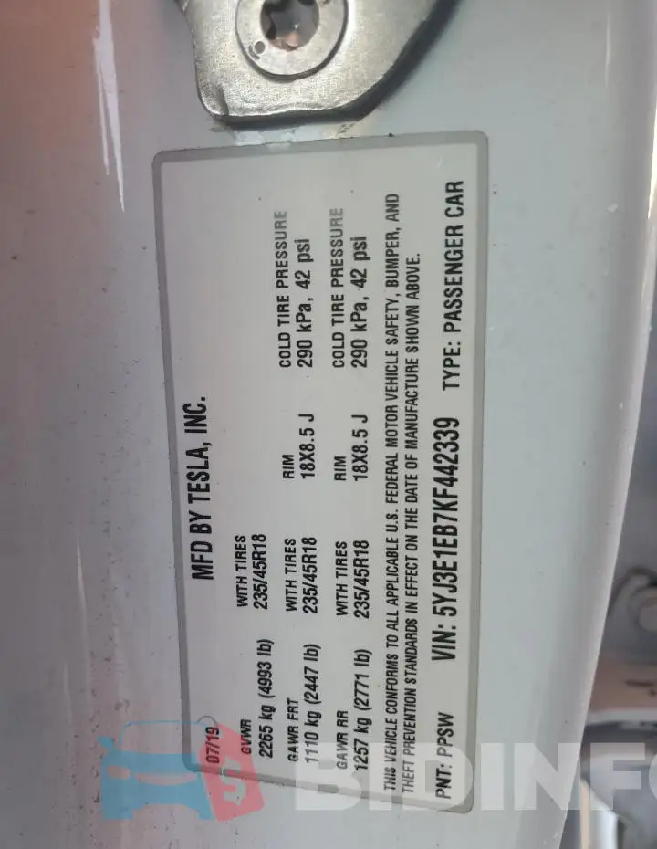 5YJ3E1EB7KF442339 Photo# 12