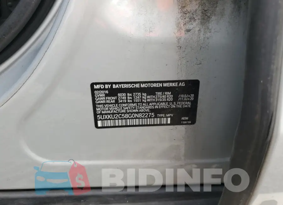 5UXKU2C58G0N82275 Photo# 13