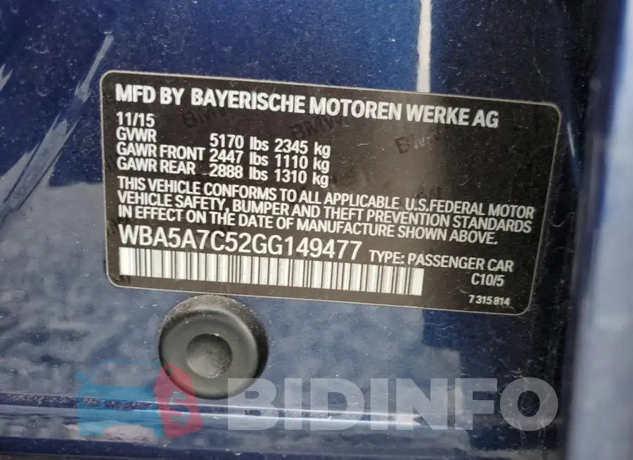 WBA5A7C52GG149477 Photo# 12