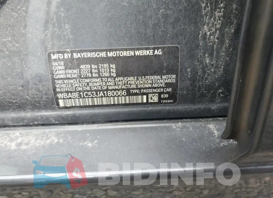 WBA8E1C53JA180066 Photo# 13