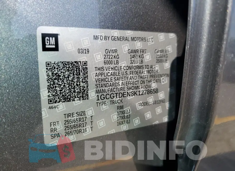 1GCGTDEN8K1278658 Photo# 12