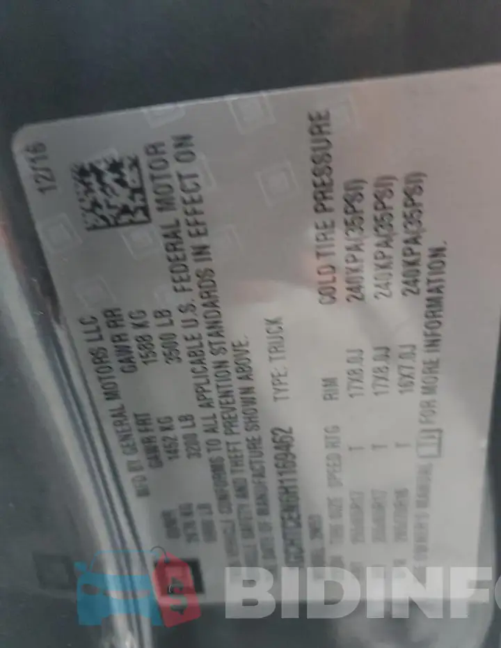 1GCHTCEN6H1169462 Photo# 12