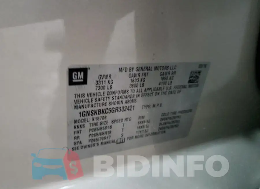 1GNSKBKC5GR302421 Photo# 13