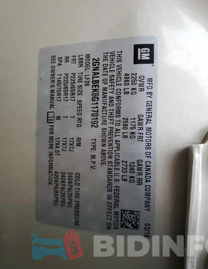 2GNALBEK6G1170192 Photo# 13