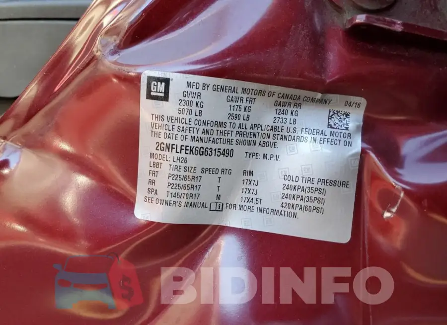 2GNFLFEK6G6315490 Photo# 13