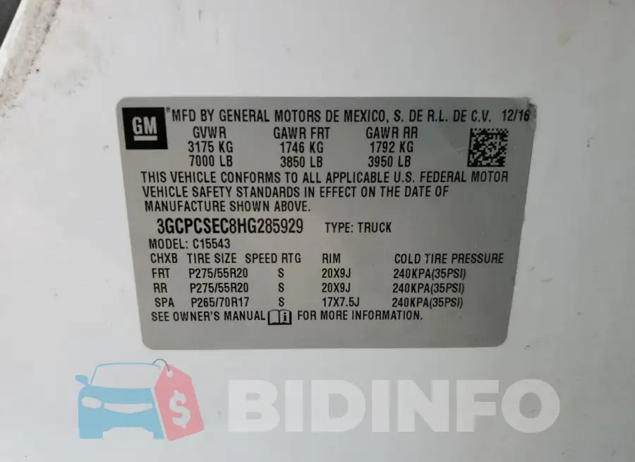 3GCPCSEC8HG285929 Photo# 12