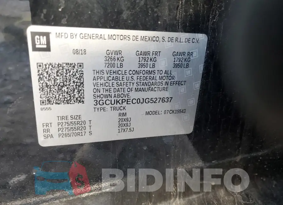 3GCUKPEC0JG527637 Photo# 13