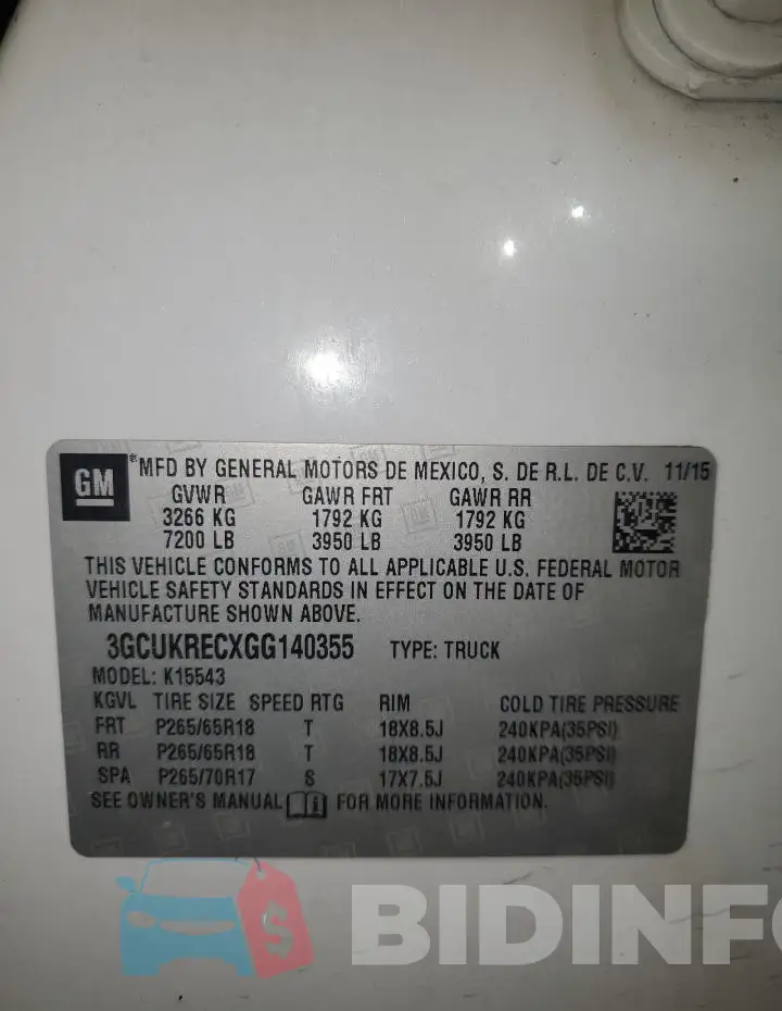 3GCUKRECXGG140355 Photo# 12