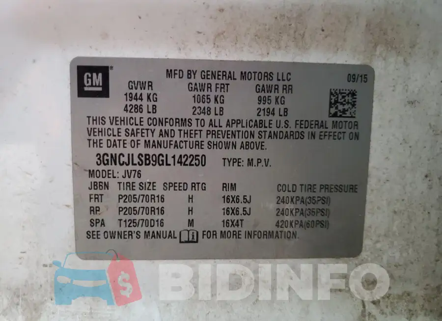 3GNCJLSB9GL142250 Photo# 12