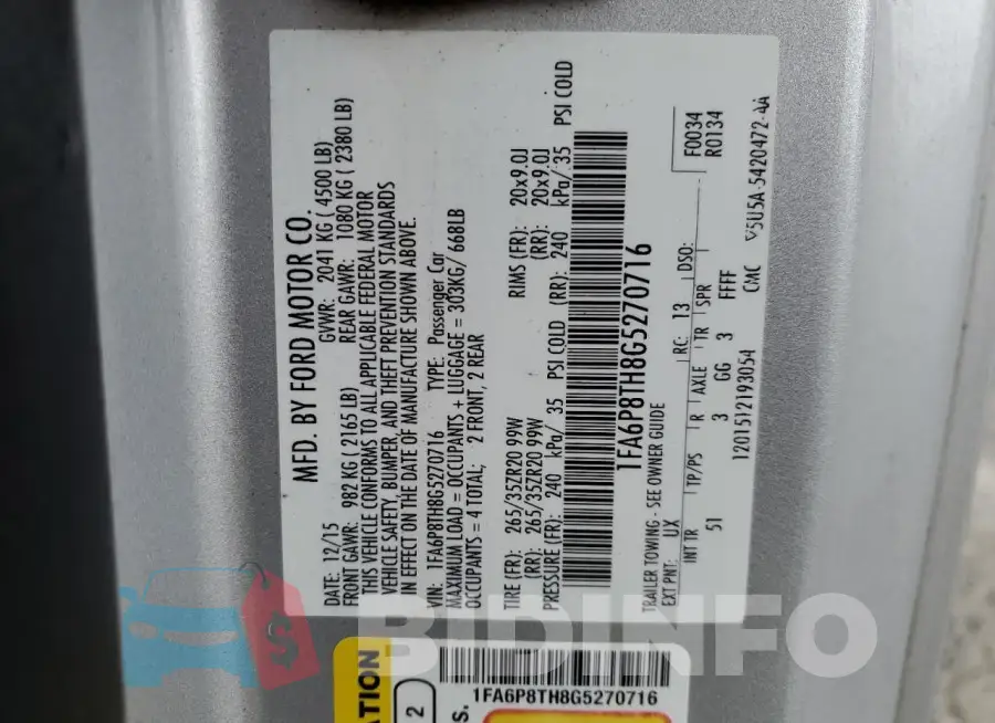 1FA6P8TH8G5270716 Photo# 12