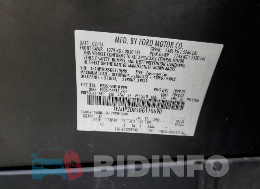 1FAHP2D85GG110690 Photo# 12