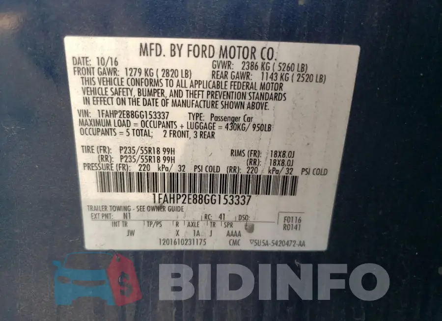 1FAHP2E88GG153337 Photo# 12