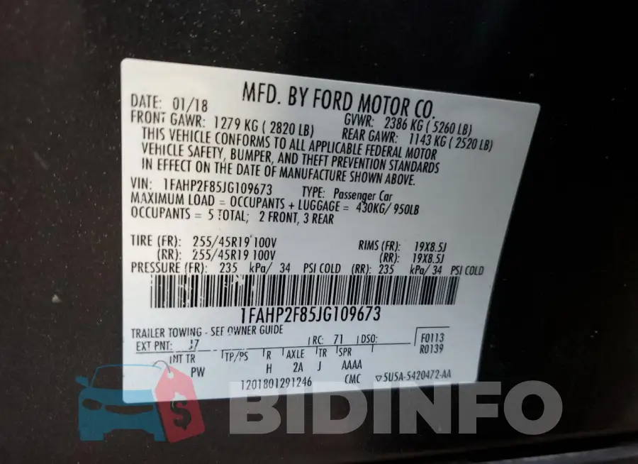 1FAHP2F85JG109673 Photo# 12