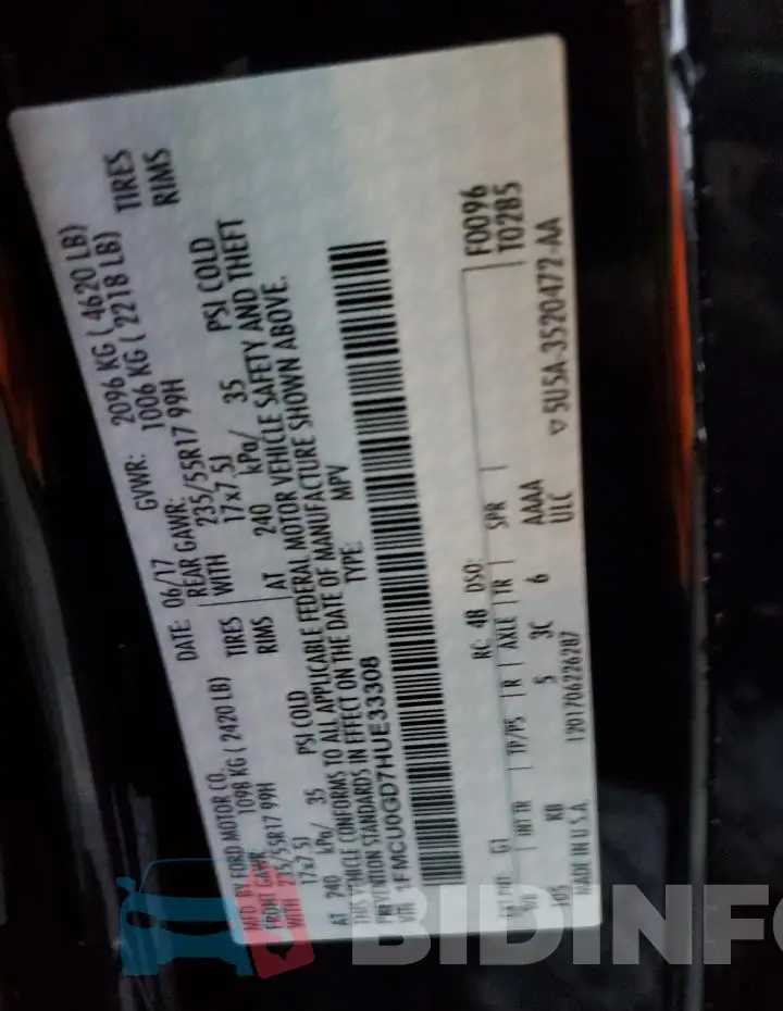 1FMCU0GD7HUE33308 Photo# 13