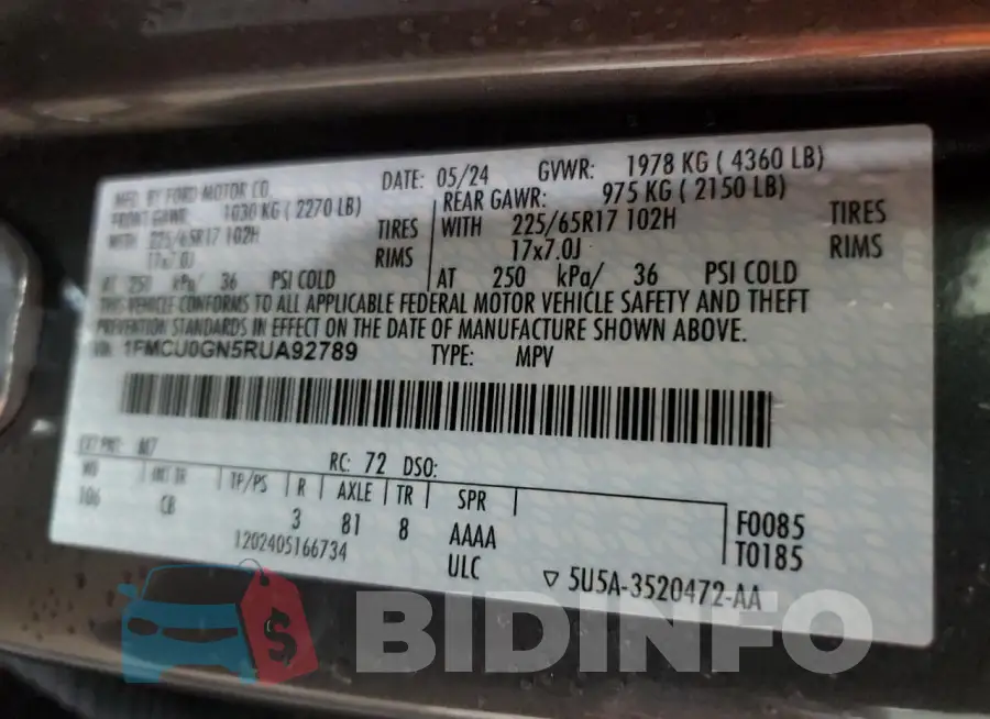 1FMCU0GN5RUA92789 Photo# 13