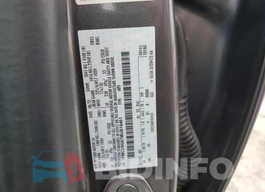 1FMCU9G67MUB18461 Photo# 13