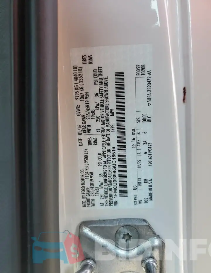 1FMCU9G98GUC18616 Photo# 13