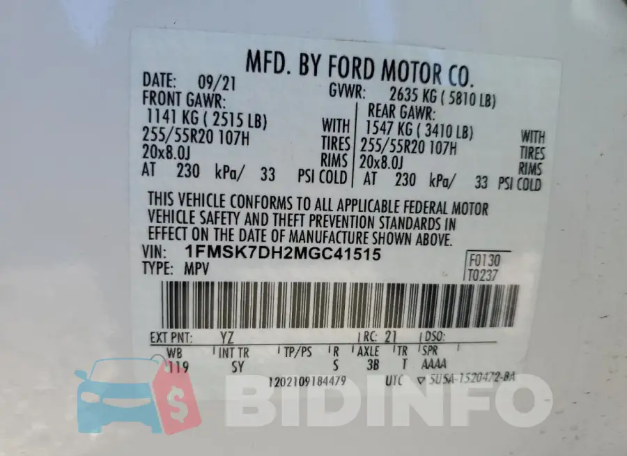 1FMSK7DH2MGC41515 Photo# 13