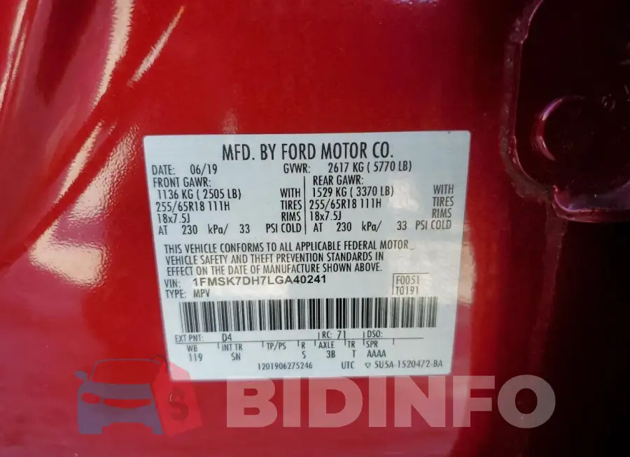 1FMSK7DH7LGA40241 Photo# 13