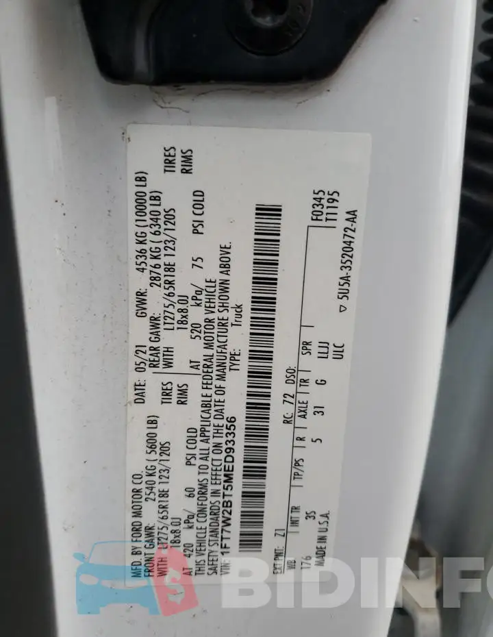 1FT7W2BT5MED93356 Photo# 13