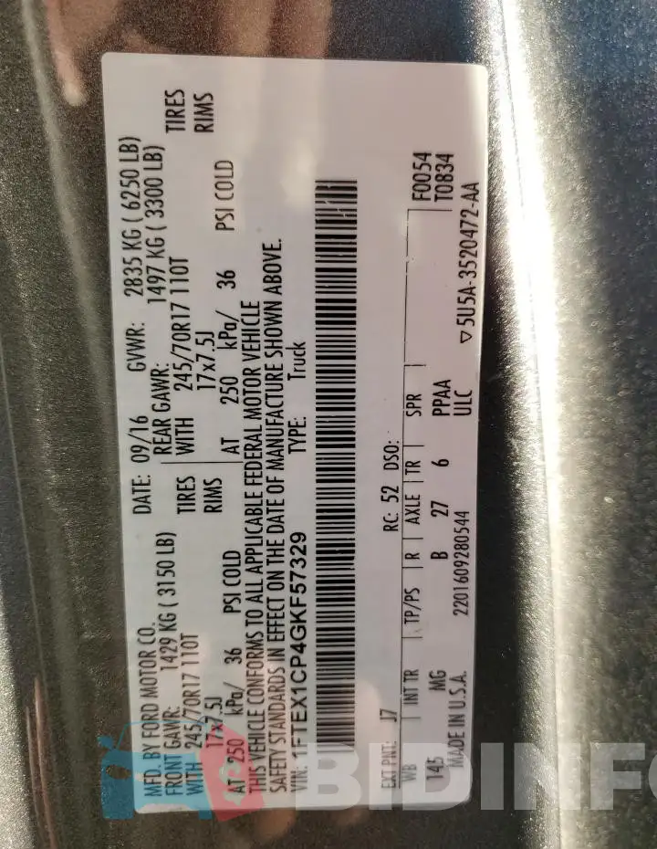 1FTEX1CP4GKF57329 Photo# 12
