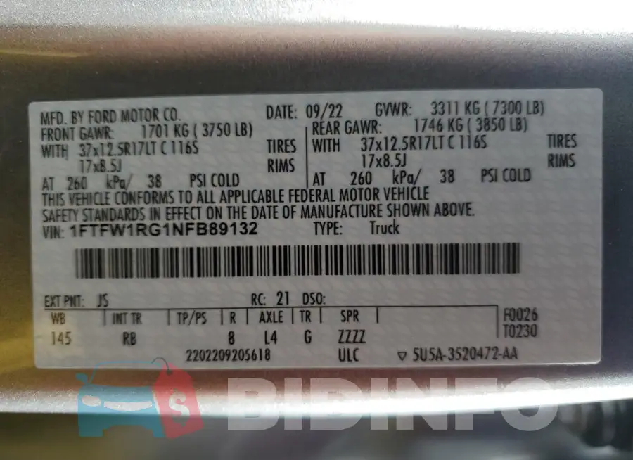1FTFW1RG1NFB89132 Photo# 12