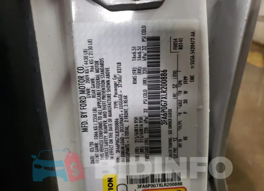 3FA6P0G7XLR200886 Photo# 12