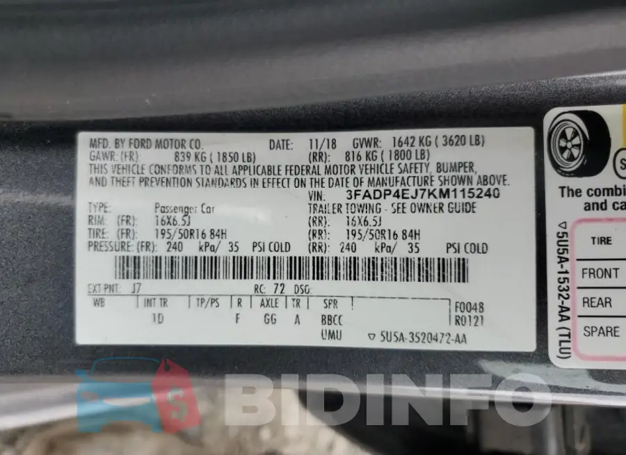 3FADP4EJ7KM115240 Photo# 12