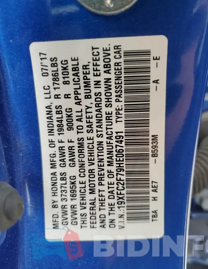 19XFC2F79HE067491 Photo# 12